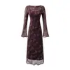 2025 Nuevo Otoño Vestido Elegante Slim de Malla Estampado Retro Francés para Mujer con Traje de Falda con Tirantes