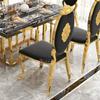 Mesa y silla de comedor doradas modernas de acero inoxidable estilo Hong Kong salón de banquetes boda hotel silla de comedor silla de cuero con respaldo negociación al por mayor