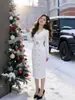 Elegante Vestido de Punto Otoño e Invierno Estilo Francés, Corte Ajustado, Ceñido a la Cadera, Por Encima de la Rodilla, Vestido Base Ajustado