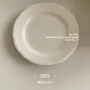 Plato de encaje repujado vintage estilo Ins, plato de cerámica blanco puro, borde repujado francés, plato de cena estilo occidental, plato para postre y desayuno