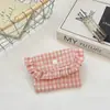 69203 Estilo Coreano Cuadros Volantes Bolsa de Almacenamiento Tela Botón a Presión Billetera Portátil Labial Cosméticos Bolsa Pequeña de Tela