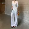 Conjunto de dos piezas para mujer: camisa casual de manga larga de color liso, pantalones casuales holgados nuevos para primavera y otoño 2026