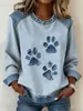 Sudadera de cuello redondo con bloques de color y cuello de mezclilla, estilo nuevo transfronterizo europeo y americano 2026 para mujer con estampado de animales 3D, top holgado de manga larga