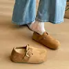 Birkenstock Feminino com Solado Grosso, Salto Escondido e Forro de Lã 2026 Outono/Inverno Novo Slip-on Feio Fofo Cabeça Grande Totalmente Fechado Birkenstock Sapatos de Algodão
