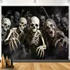 Tapiz Colgante de Payaso de Terror Halloween Transfronterizo, Fondo Sangriento de Calavera con Motosierra de Circo, Fiesta de Thriller Oscuro