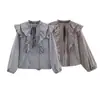 Comércio Exterior Transfronteiriço Primavera e Verão 2026 Estilo Europeu e Americano Moda Casual Camisa Decorativa em Xadrez Pequeno em Camadas para Mulheres