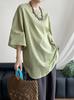 [Artículo de Beneficio, Sin Devoluciones ni Cambios] Camisa Pulóver de Manga Corta para Mujer, Estilo Old Money, Sensación de Lujo, Blusa Holgada 2769