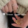 Anillo de Dedo Índice Simple con Diseño de Nicho Estilo K, Plata de Ley S925, Anillo Asimétrico de Piedra de Lava con Apertura Ajustable para Mujer
