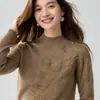 Baicai Veludo 100% Caxemira Pura Novo Estilo Malha Suave Gola Semi-Alta Suéter de Renda Aplique Camada Base Top