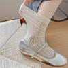 Calcetines de Malla Calados Finos de Verano con Diseño de Corazón para Niños Ins Coreanos Color Combinado de Media Caña de Algodón con Encaje Apilados