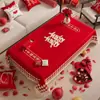Toalha de Mesa de Centro para Casamento, Toalha de Mesa Vermelha para Sala de Estar, Pano de Cobertura Festivo para Decoração de Sala de Casamento, Noivado e Recém-Casados, Toalha de Mesa Dupla Felicidade