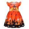 Vestido Europeo y Americano para Niños Noche de Halloween Vestido Infantil Manga Corta Fruncida Ropa para Niñas Cuello Redondo Vestido de Noche