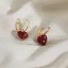 Pendientes Doble Cara Corazón Borgoña [Diseñador] Británico Heiyubai para Mujer, Diseño Otoño e Invierno, Pendientes de Año Nuevo