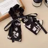 Scrunchie Preto Floral Retro Estilo Francês Elástico para Rabo de Cavalo Baixo para Mulheres Novo Acessório de Cabelo de Fita 2025