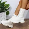 Botas de Talla Grande para Mujer de Comercio Exterior 2026 Otoño/Invierno Nuevas Punta Redonda con Cordones Tacón Grueso Tacón Bajo Botas Martin Botines de Motocicleta para Mujer
