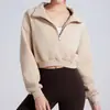 Moletom de Veludo com Gola Alta e Meio Zíper Outono/Inverno Feminino Solto Casual Roupa de Yoga Tops de Manga Longa Roupa Fitness Jaqueta Esportiva