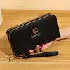 Nueva cartera larga de estilo coreano para mujer con doble cremallera, bolsa para teléfono de gran capacidad, monedero de cuero moderno y simple con múltiples ranuras para tarjetas, para llevar en la mano