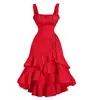 Vestido Sexy Ajustado Estilo Europeo y Americano Tk Rojo Vestido Versátil Vestido Largo con Estampado de Tirantes a la Moda