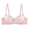 Lencería sexy estilo francés, conjunto de sujetador de encaje con lazo de deseo puro de verano fino, hace que los pechos grandes parezcan más pequeños y proporciona soporte lateral para los pechos