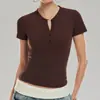 Ropa de Yoga de Verano Camisa Henry de Manga Corta Top de Fitness Elástico Ajustado Adelgazante Camiseta Deportiva para Correr Entrenamiento Exterior