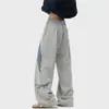 Calça Esportiva Listrada Americana Masculina Nova Primavera 2025 High Street Solta Reta Larga Casual Longa