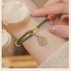 Pulsera con Colgante de Pata de Gato de Imitación Jade Hetian Estilo TikTok para Mujer, Pulsera Simple Tejida a Mano de Estilo Chino Nuevo, Moderna y Versátil