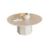 Mesa de centro estilo wabi-sabi patrón de mármol redonda diseñador imitación piedra francesa losa mesa de café y té base hexagonal mesa de té