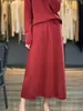Suéter de Lã Novo Outono e Inverno Saia Plissada Tricô Feminina Cintura Alta Emagrecedora Comprimento Médio Saia de Lã Cor Sólida