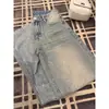 Jeans estiloso azul claro, brilhante, adornado com strass, de perna larga para mulheres, uma calça da moda, novo estilo americano, cintura alta, solta, perna reta