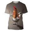 Camiseta de manga corta holgada y cómoda para hombre, con estampado digital 3D de gallo, de comercio exterior transfronterizo