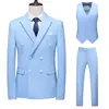 Terno masculino de três peças com abotoamento duplo, traje formal de negócios, traje de noivo para casamento, conjunto de terno para padrinhos de casamento para homens