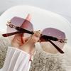 Gafas de sol modernas sin montura con borde recortado para mujer, estilo coreano, montura grande, cara redonda, gafas de sol de celebridades de Internet, gafas anti-UV.