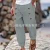 2025 Estação Independente Transfronteiriça Casual Americano Havaiano Praia Masculino Casual Multi-Botões Algodão e Linho Calças Largas para Homem