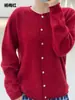 Cardigan abrigo de lana y cachemira color liso con cuello de borde enrollado, temperamento perezoso, nuevo estilo otoño e invierno, cárdigan de punto de cachemira con cuello redondo