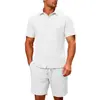 Camisa Jacquard de Color Sólido para Hombre de Verano Amazon Transfronterizo Conjunto Casual Deportivo Transpirable de Manga Corta y Shorts de Comercio Exterior