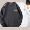 Moletom com forro de fleece masculino, estilo outono e inverno, gola redonda, manga longa, corte solto, top casual versátil, sem capuz
