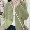 Suéter Feminino de Primavera Novo Estilo Solto Gola Redonda Cardigan de Tricô Blusa de Manga Longa Jaqueta Cor Sólida Design de Nicho