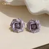 Pendientes de Resina con Flor Morada y Aguja de Plata Estilo Resort de Verano Junto al Mar, Pendientes de Lujo Ligero y de Gama Alta, Accesorios para Orejas Únicos y Hermosos