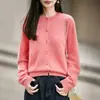 Nuevo suéter de punto de cachemira para otoño e invierno para mujer, cárdigan de cuello redondo, corte holgado, top base de lana cepillada