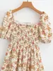 Ahora 2024 vestido de verano para mujer estilo europeo y americano con cuello cuadrado estampado de flores de manga corta 23030