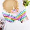 Diadema de Cabeza de Unicornio Nueva de Gran Venta Transfronteriza Más Alas Día del Niño Espectáculo Diadema Dorada de Cabeza de Unicornio
