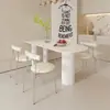 Conjunto de Mesa de Jantar e Cadeiras em Ardósia Branca Pura Cor Creme, Moderno e Simples, Adequado para Apartamentos Pequenos, Mesa de Jantar Semicircular