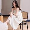 Camisón de Tirantes para Mujer Verano Seda de Hielo Sexy Estilo Coreano Ropa para el Hogar con Almohadilla en el Pecho Camisón Largo Holgado Temporada de Verano