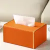 Los fabricantes de cajas de pañuelos pueden personalizar cajas de pañuelos de cuero modernas y sencillas para oficinas y hoteles, cajas de servilletas de lujo ligero