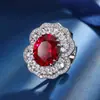 Otoño e Invierno Nuevo Joyería Huabi Base de Cobre Chapado en Oro Corindón Rojo Simulado Cristal de Zafiro Traje de Alta Gama para Mujer 12*14