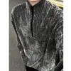 Sudadera con medio cierre y cuello alto de patrón de espina de pescado estilo americano para hombre, diseño de otoño e invierno, camisa de manga larga, capa base gris