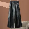 Pantalones de Piel para Mujer, Pantalones de Piel de Oveja, Cintura Elástica, Cintura Alta, Adelgazantes, Pierna Recta, Pantalones Anchos Holgados, Pantalones Largos, Tallas Grandes
