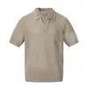 Polo de Punto Retro Americano de Manga Corta para Hombre, Ropa de Verano, Camiseta de Hombro Derecho, Cuello Doble Casual, Top con Aberturas, Moderno