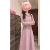 Novo Vestido Rosa com Capuz e Manga Longa para Mulheres 2025 Doce Menina Dopamina Vestido Moletom Slim Fit para Mulheres