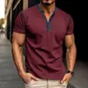 Camiseta de manga corta con cuello Henry para hombre, verano 2024, europea y americana, camiseta básica para hombre de comercio exterior, camiseta con combinación de colores de Amazon